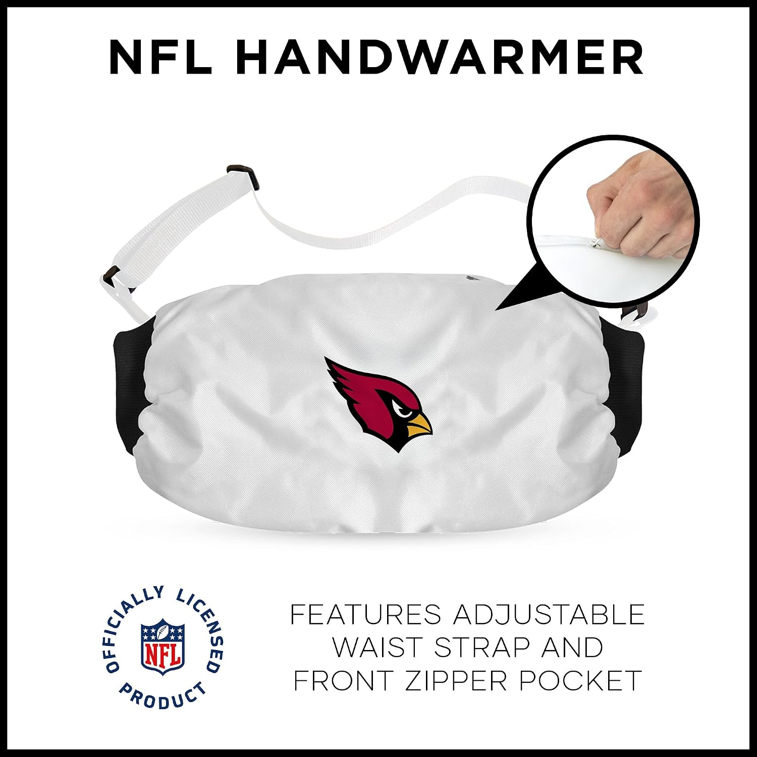 Hand warmer shown with adjustable strap