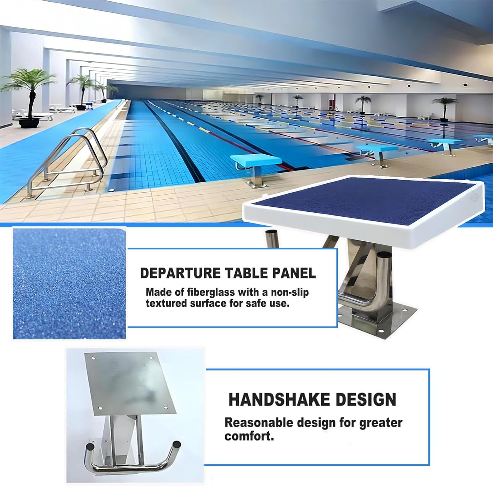 Generico Piattaforma per Tuffi Robusta per Piscine, Portata 200 kg, Trampolino in Acciaio Inox Antiscivolo, Superficie Antiscivolo 50x50 cm per Tuffi sicuri
