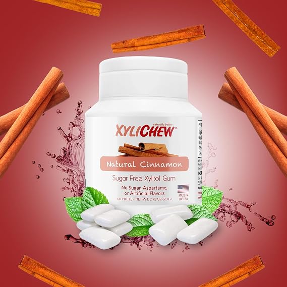 Xylichew 100% Xylitol Chewing Gum Jars - Non GMO, Gluten, Aspartame, and Sugar Free Gum -Bad Breath and Dry Mouth 60 Count