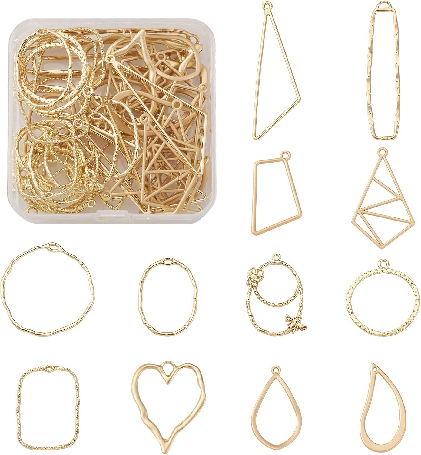 Mega Pet 20pcs Alloy Open Back Bezel Pendants Golden Pressed Flower Assorted Geometric Hollow Charms for DIY Jewelry Resin Earrings Necklaces Bracelets Making