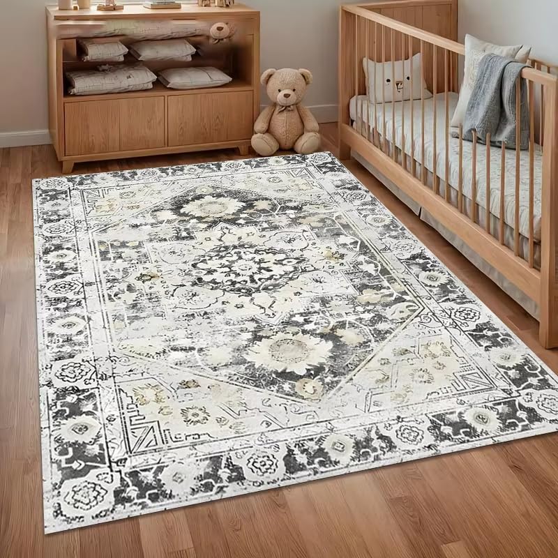 Tapis de sol pour salle de bain rétro gris et blanc chic