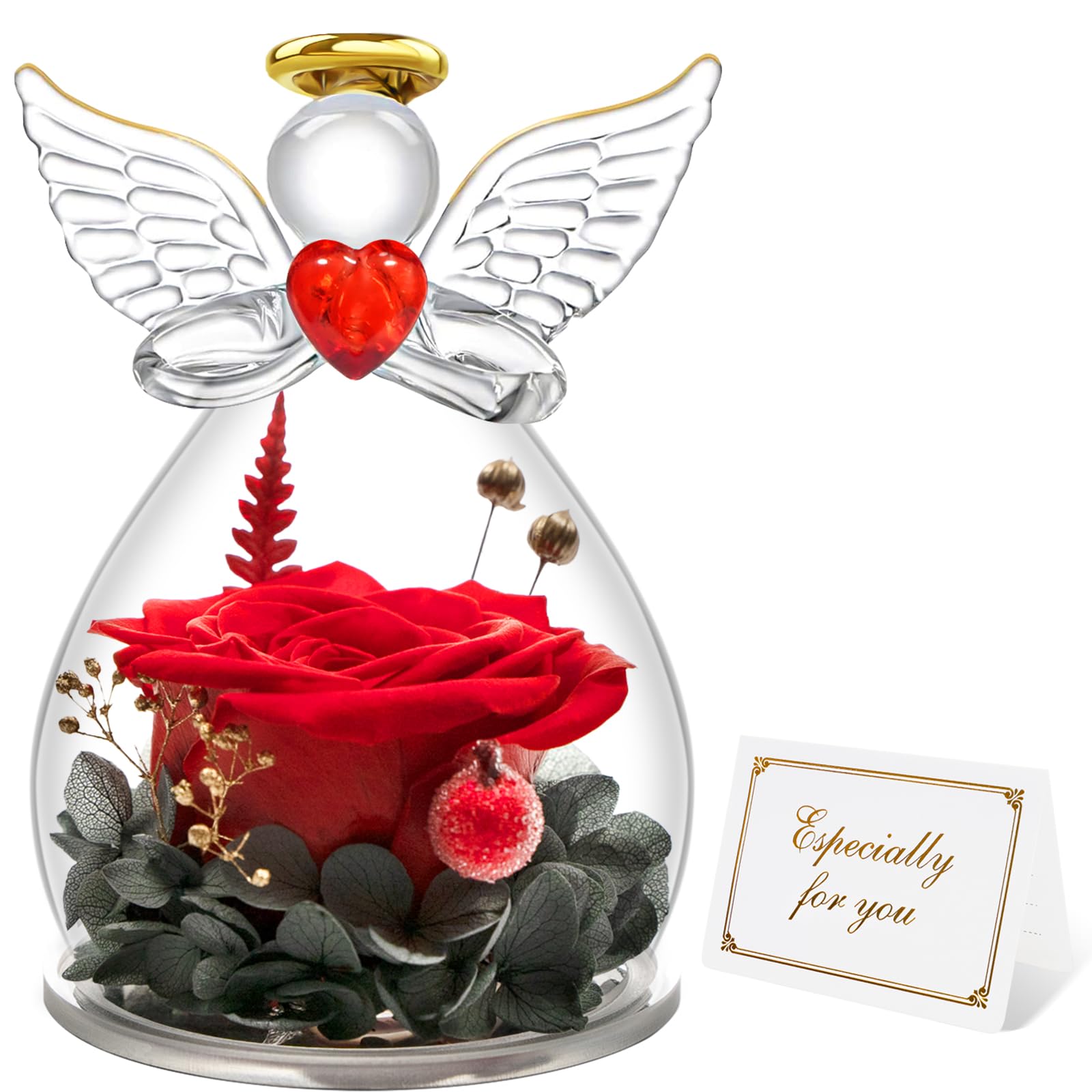 Miofula Preserved Real Rose Gifts for Women,Forever Rose in Glass Birthday Gifts for Women,Eternal Rose Flowers Guardian Angel Gifts for Mum Her Girlfriend Wife Anniversary Mothers Day Mum Couple Gift
