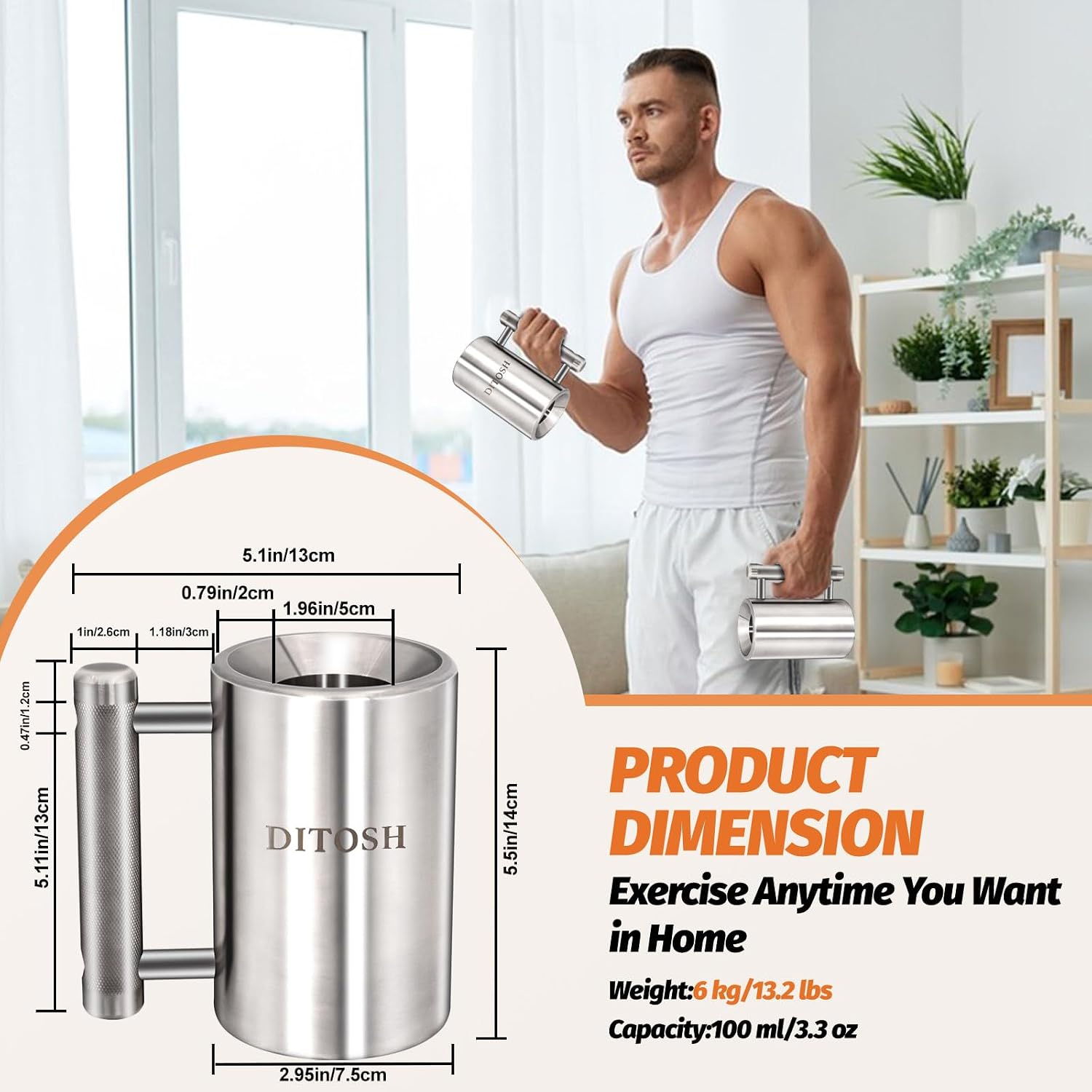 Heavy Coffee Mug Challenge 304 Stainless Steel Dumbbell Cups Silver Overweight Sports Water Cup for Fitness Training Arm Strength Prank Gift Home Gym Workout Equipment