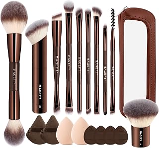 Pinselset Makeup 19 Stück Doppelseitige Make-up Pinsel Professionelles Pinselset mit Kosmetiktasche ...