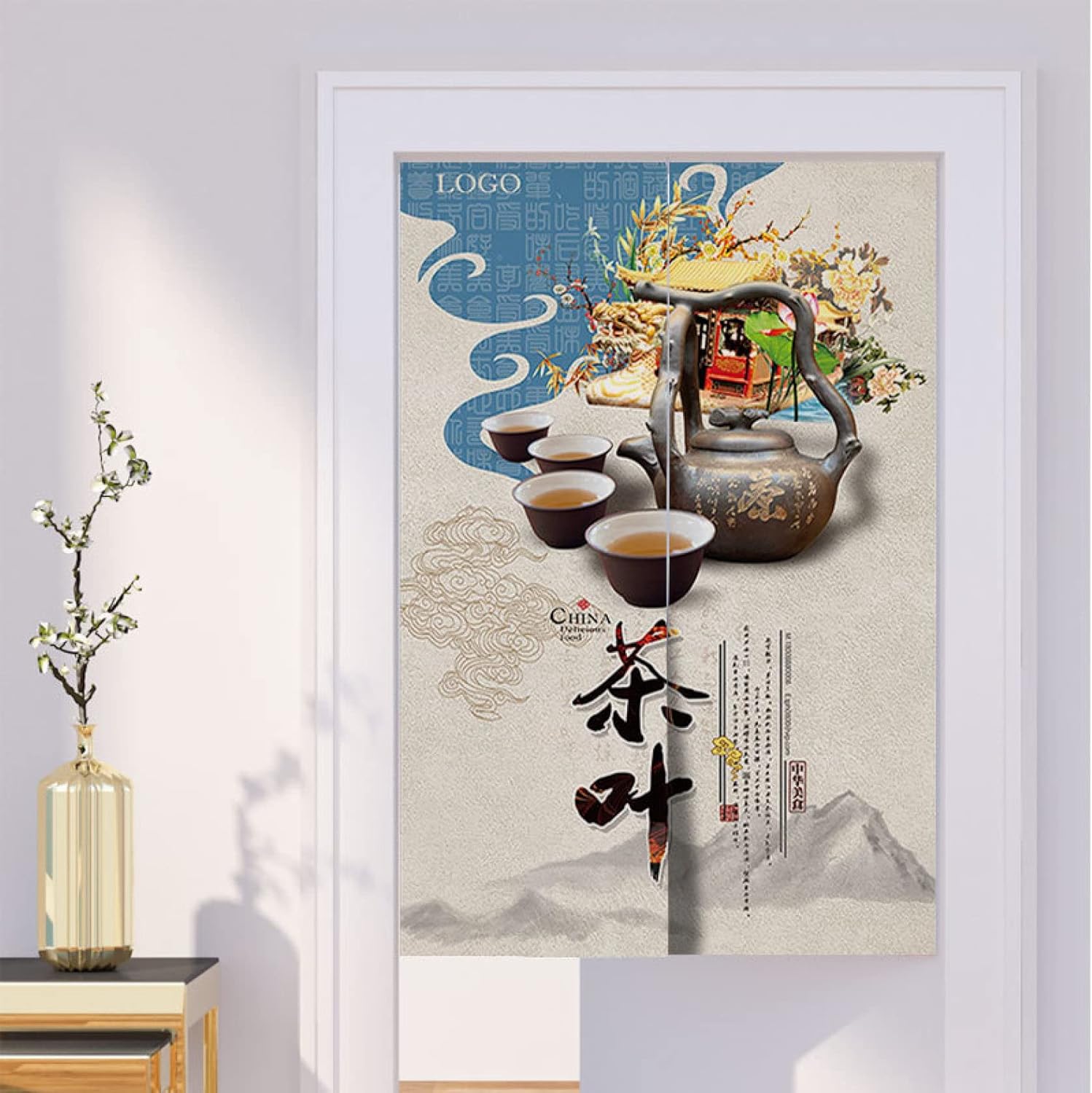 間仕切りカーテン ロング ロング丈 突っ張り式 中華風 カーテン 突っ張り式 のれん カラー12 お茶 目隠し 断熱 階段 台所 寝