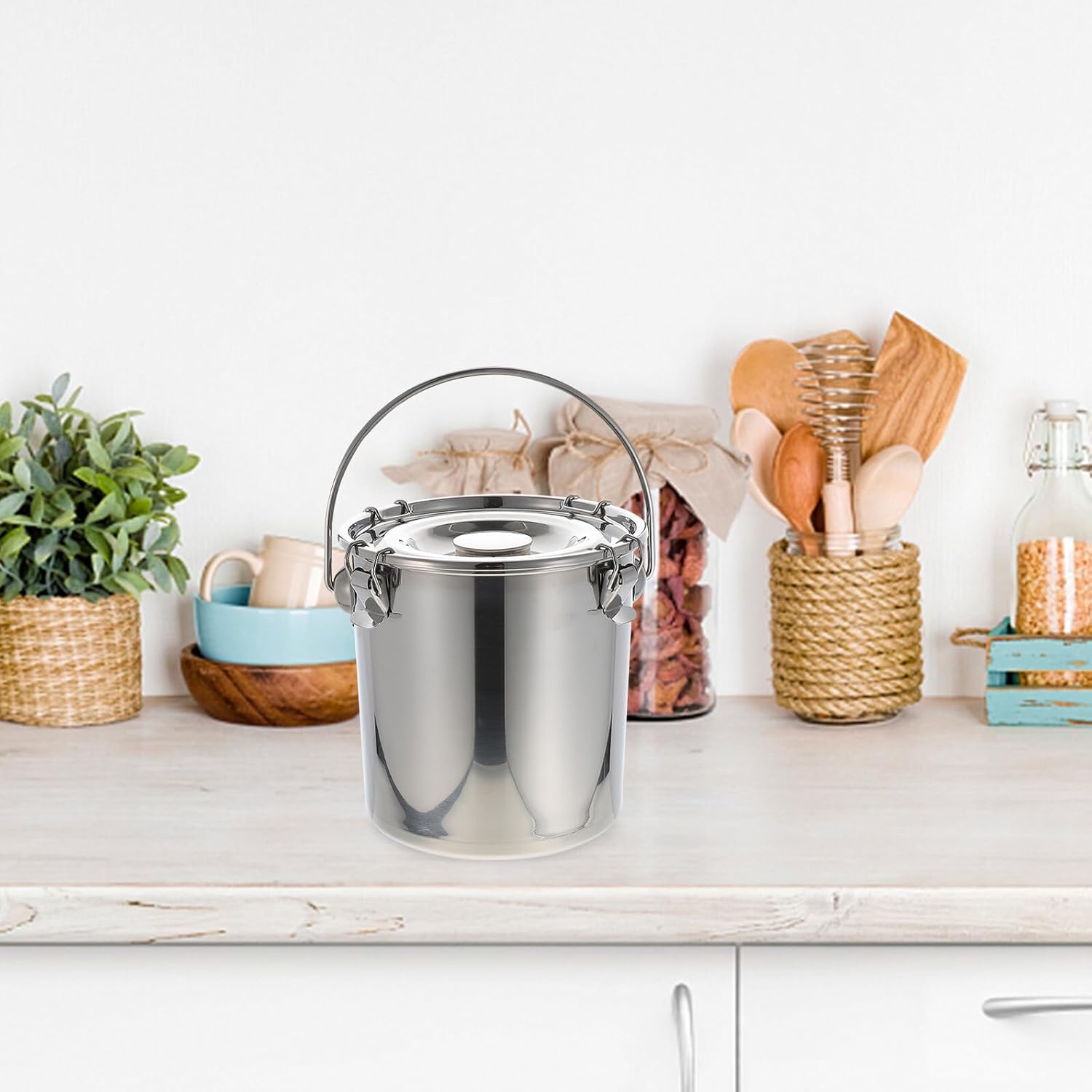 Thick Stainless Steel Airtight Storage Canister with Buckle Seal Food Container for Kitchen Pantry Suitable for Coffee Beans Snacks Tea and Peanut Oil and Easy to Clean