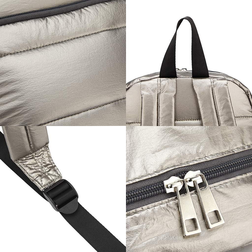 Backpack Purse for Women, Small Quilted Nylon Lightweight Backpack, Water Resistant Iridescent Puffy Casual Daypack | Nylon, Lightweight, Backpack, Water Resistant, Puffy, Casual