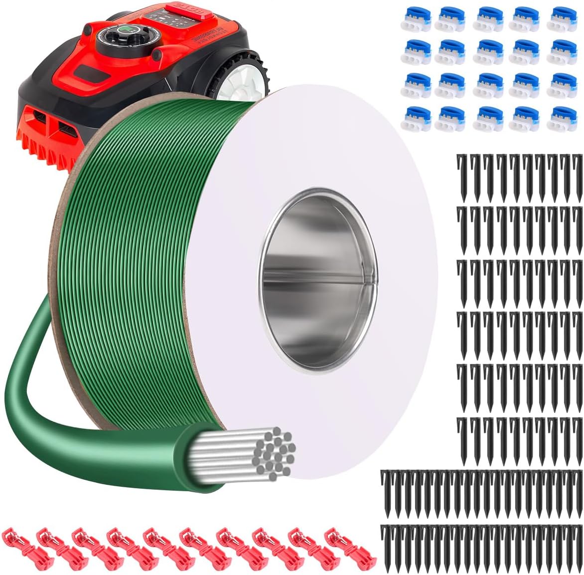 100 m Boundary Cable Robotic Lawnmower Boundary Wire Cable Lawn Mower Robot Lawn Mower Robot Wire Boundary Universal + 100 Pegs + 10 Cable Connectors Waterproof + 10 Connection Clamps