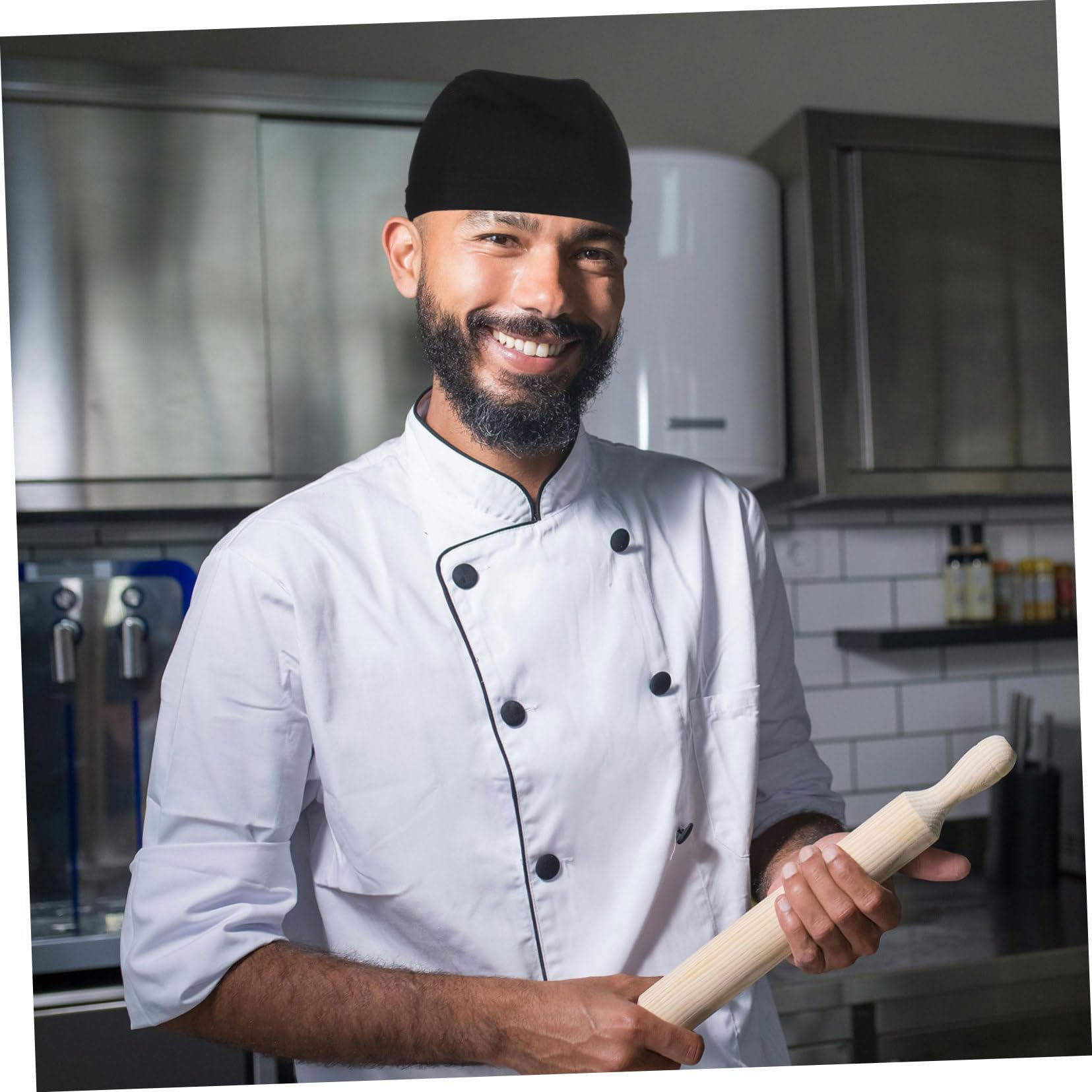 Gorros de Chef para Cocina de Algodón Negro, Resistentes y Ajustables, para Chefs de Restaurante en Cafeterías y Comedores, Paquete de 6 Unidades