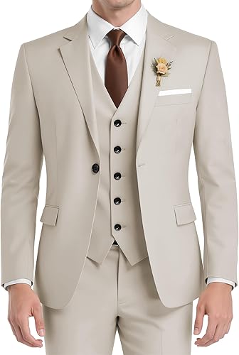 Wangyue Suit Men 3 Piece Wedding Suit Elegant Slim Fit Mens Suits Notched Lapel Blazer Single Breasted Vest and Pants