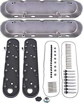 Black LS Smooth Cast Aluminum Valve Covers with Coil Mounts & Covers Replacement for Chevy Small Block SB V8 293 325 346 364 376 427 Ci