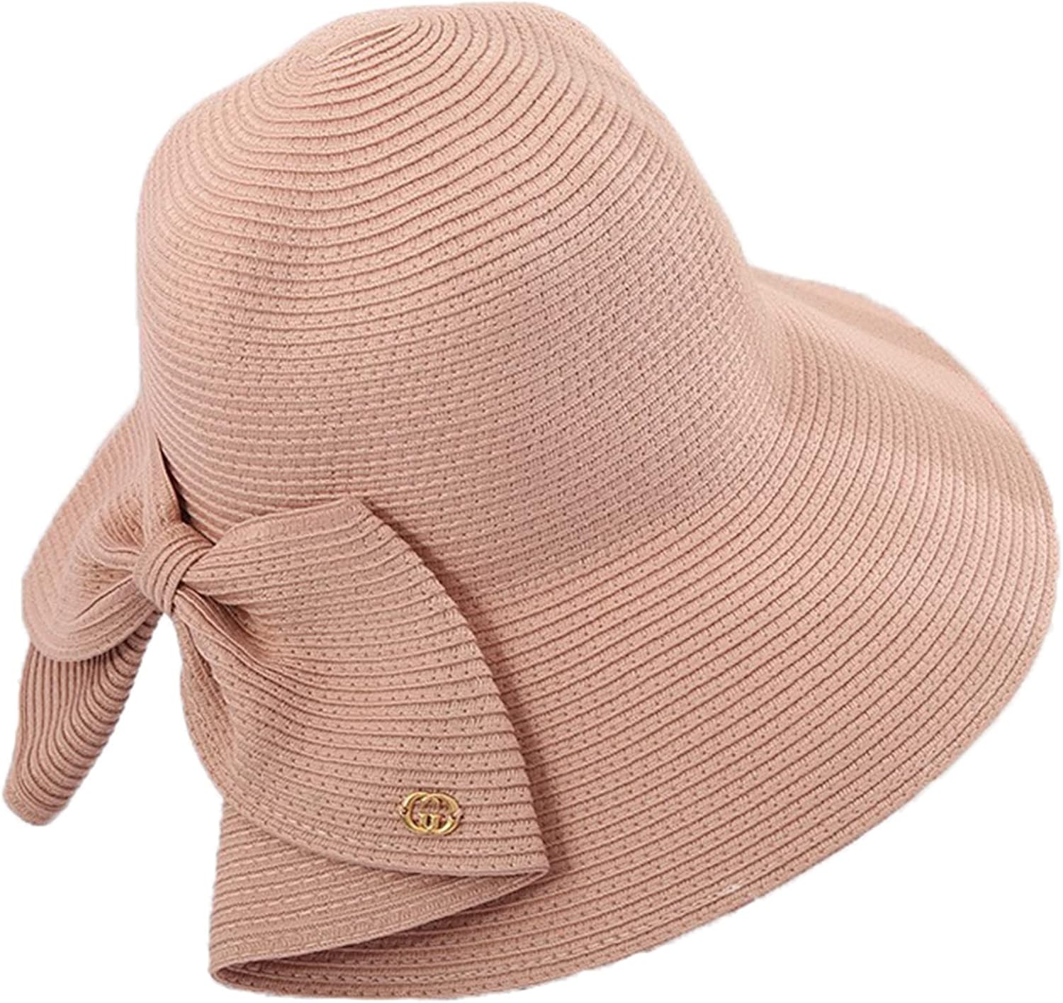 Womens Wide Brim Slit Sun Hat Bow Knot Summer Straw Sun Hats for Women