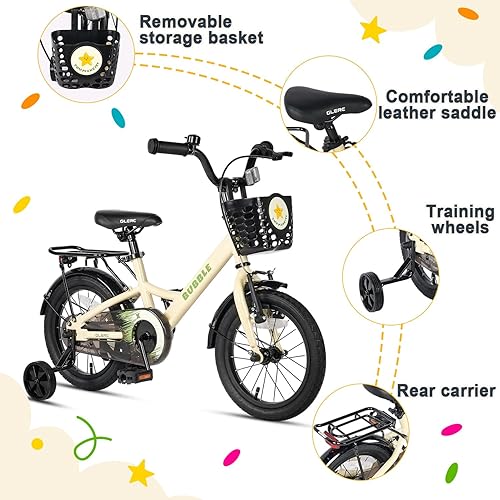 Miniatura 3 de Glerc Little Miss - Bicicleta para niñas de 12 a 20 pulgadas para niñas de 2 a 8 años, estilo retro vintage, con ruedas de entrenamiento y campana