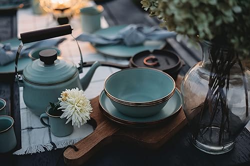 Vista 171 de Barebones Plato profundo esmaltado – Juego de 2 platos llanos – Juego de platos de acero inoxidable horneado acabado a mano – Juego de cocina