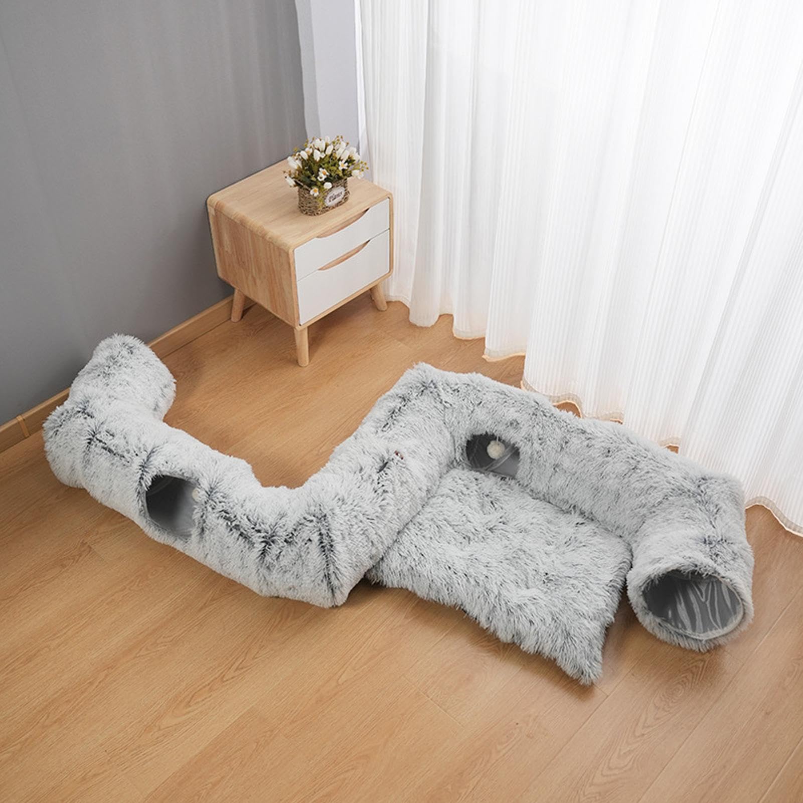 Tunnelbett für Katzen Rechteckiges Katzen-Nest mit 4 Zugängen | Tunnelbett mit Katzenspielzeug für Innenbereich für den Innenbereich, Schlafzimmer, Wohnung, Wohnzimmer