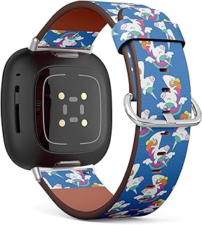 CJBROES Replacement Leather Watch Band, Compatible with Fitbit Versa 3 and Fitbit Sense of Wristband Bracelet Accessory - Cute Unicorn rainbowings on