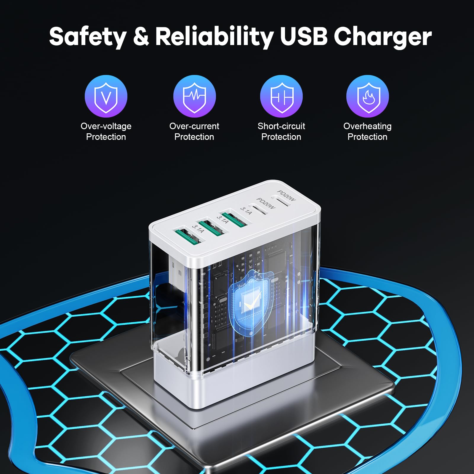 2-Pack 60W Fast Charger Block With 5 Ports - 30W PD USB C Wall Charger For IPhone, IPad, Galaxy