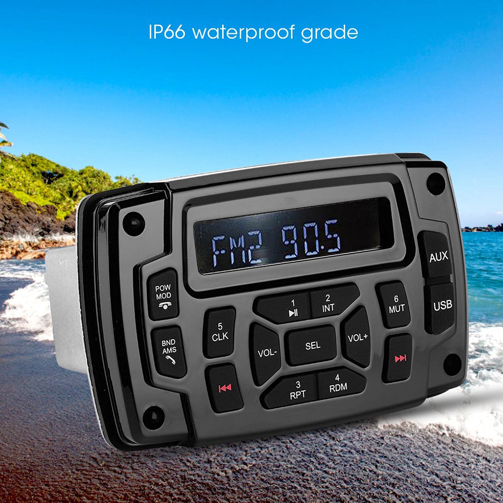 EBTOOLS Odtwarzacz MP3 do łodzi, odtwarzacz MP3 12 V Bluetooth FM AM odbiornik stereo IP66 wodoodporne akcesoria do łodzi morskiej