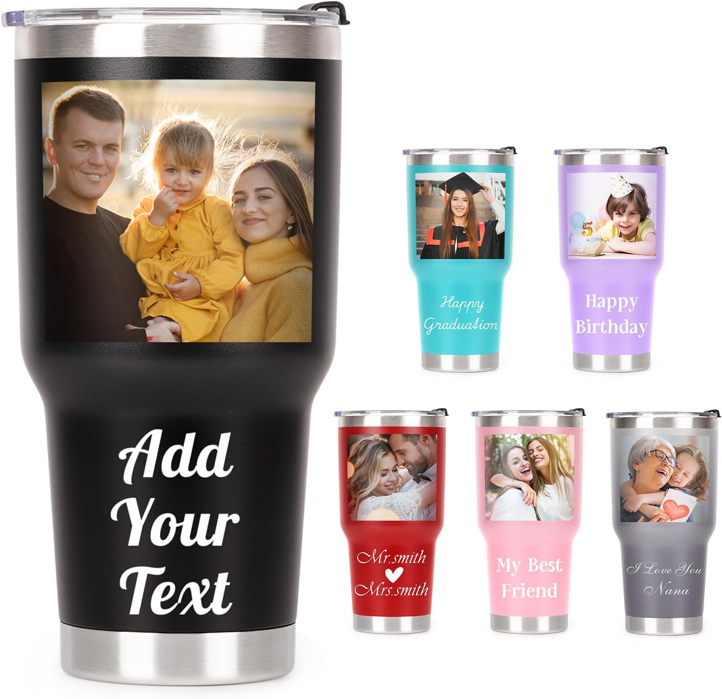 Personalized 30oz Photo Tumbler Stainless Steel, Custom Name Image Printed Cup, Insulated Travel Mug Mothers Day Gifts Mom Grandma Wife