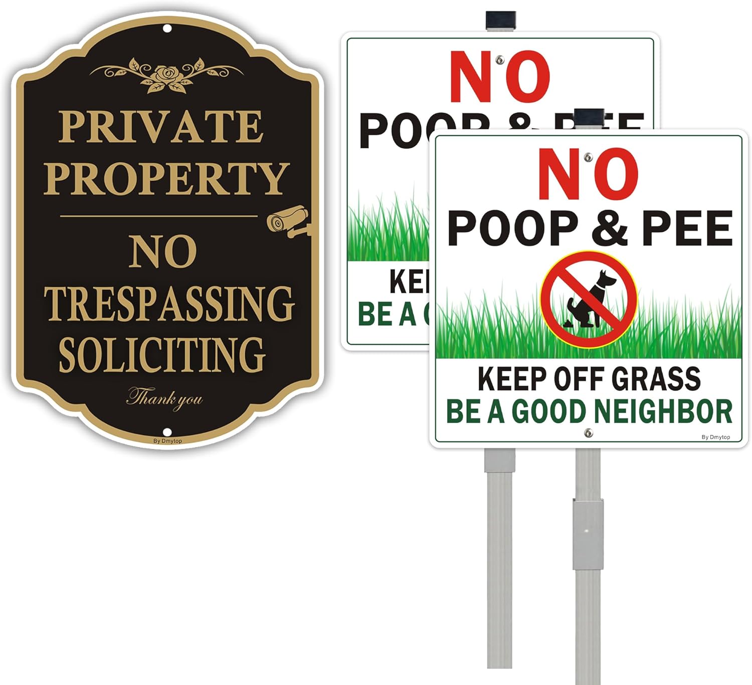 1 Pack 10""x14"" Private Property Sign No Trespassing Sign + 2 Pack No Pooping Dog Signs for Yard - Keep Off Grass Lawn Sign With 28"" Metal Stakes