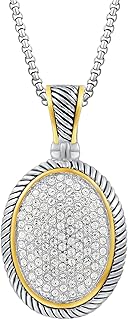 Jewelry Make a Statement with Our Two Tone Twisted Cable Wire Oval Enhancer Pendant Featuring Pave Rhinestone 2mm Box Chain 45cm + 5cm Extension