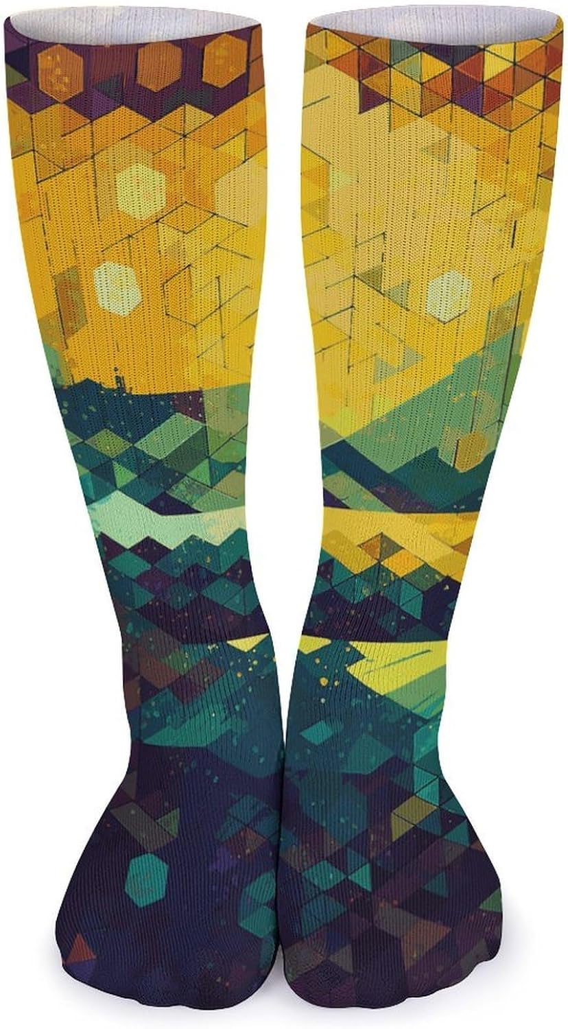 5-Pack Knee High Socks, 15.7 Inch Breathable Casual Socks Shiny Hexagon Stockings for Men Women