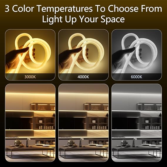 Silicone Neon Round LED Strip Light 2m Natural White 4000K Waterproof Fireproof IP65 Led Strip Lights 220V Cuttable Flexible Neon LED Rope Lights with Power Supply for Bedroom, Outdoor [Energy Class F]