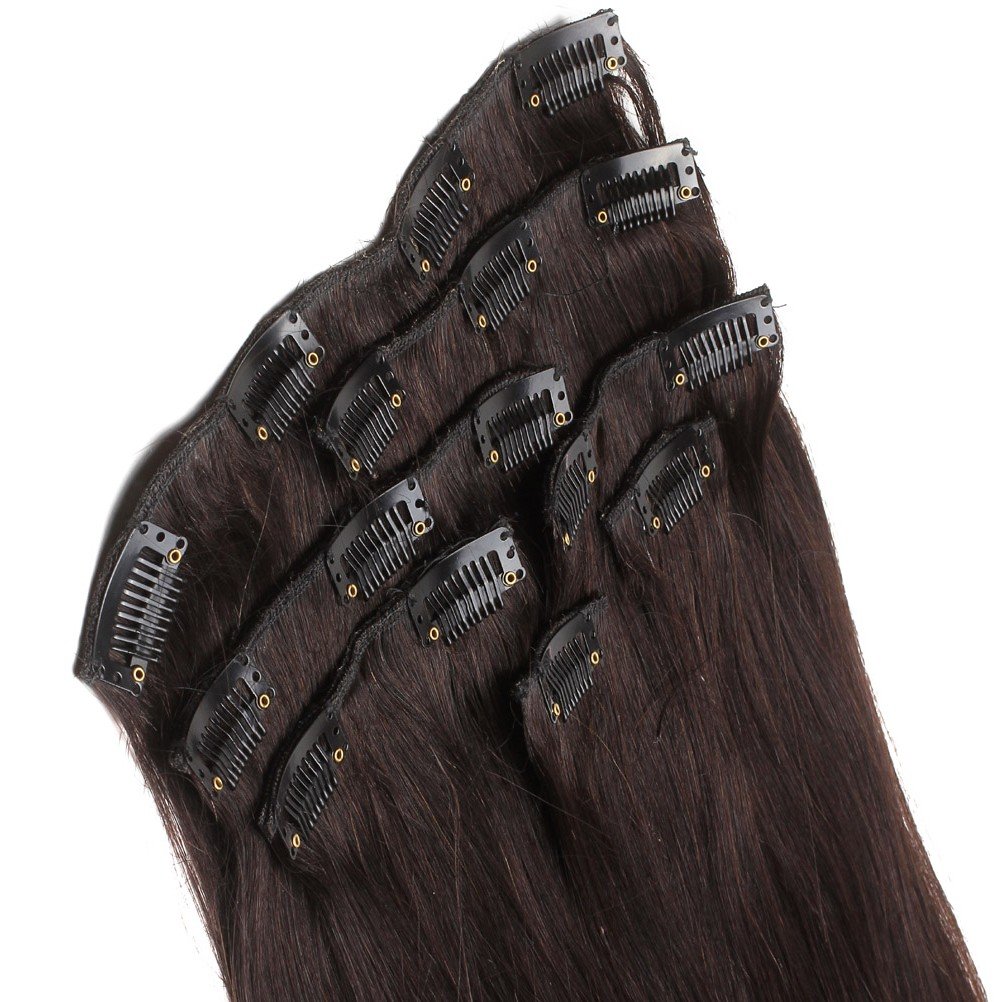 Premium Clip in Remy Human Hair Extensions Full Head 7Pcs Set 15"-22" (22''80g, 1B Natural Black)