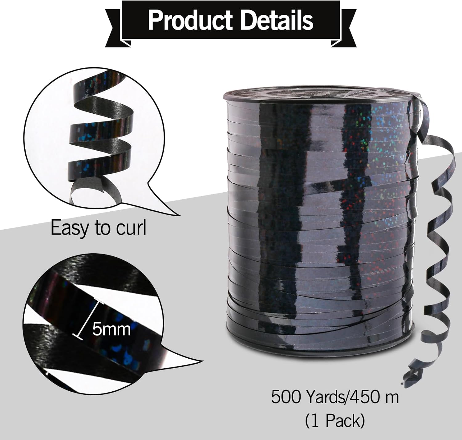 500 Yard Black Curling Ribbon, Black Shiny Curling Ribbons for Gift Wrapping, Thin Craft Balloon Ribbons String for Balloons, Gift Wrap Bows Ribbon for Birthday Party Christmas Halloween Decorations - Image 4