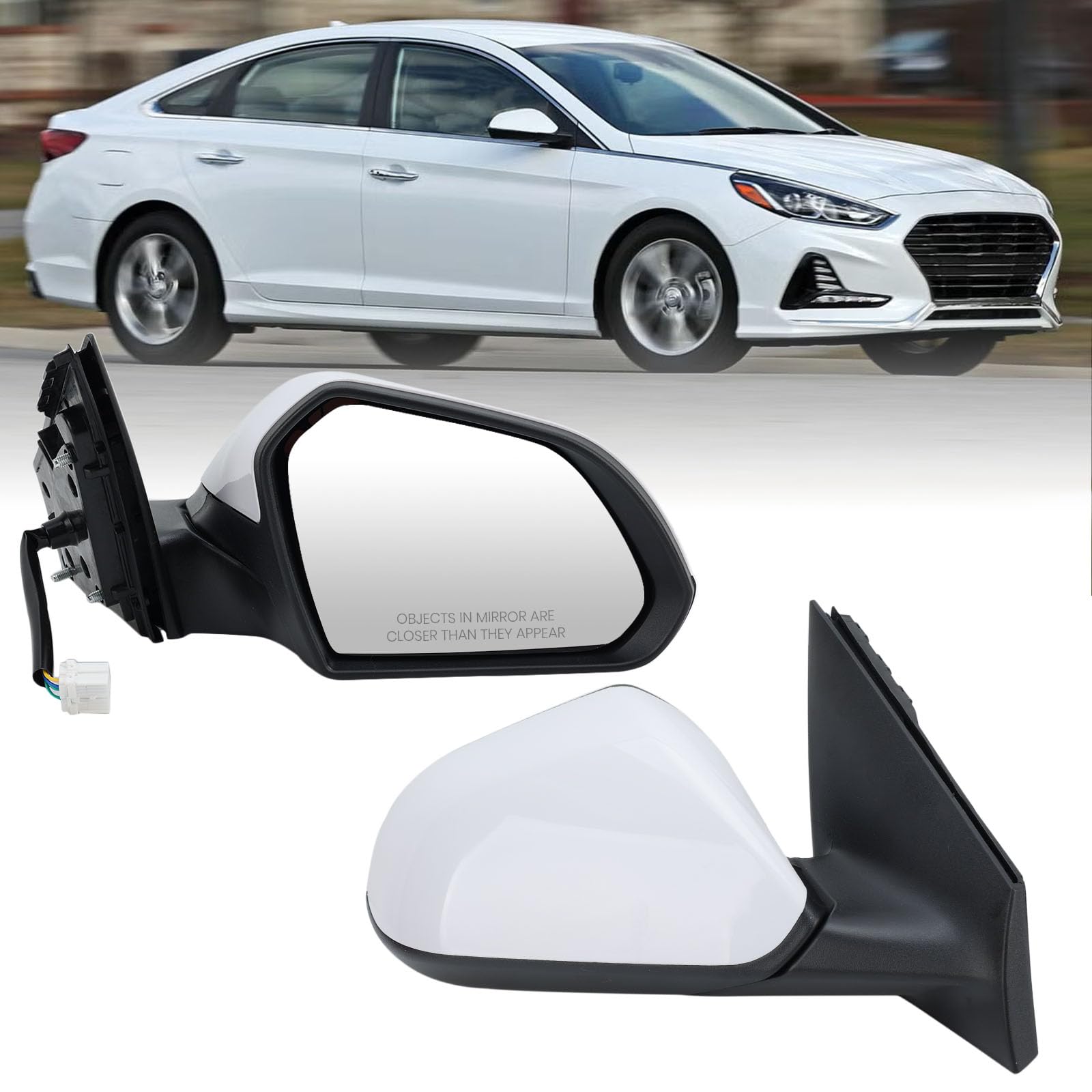 Right Passenger Side Mirror Compatible with Hyundai Sonata 2015 2016 2017 2018 2019 Power Glass Manual Folding Heated 5 Pins Replace HY1321203 | 87620-C2000 (White)