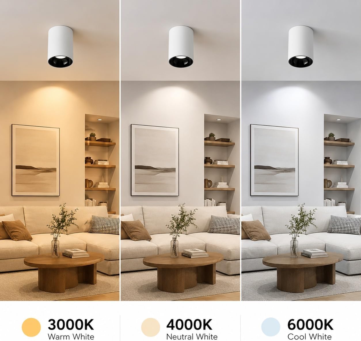 White Ceiling Spotlight, Surface Mount GU10 Fixture with Black Baffle | Aluminum Ceiling Spotlight With Deep Black Baffle And GU10 Socket For Hallway Kitchen Bedroom Lighting(3000K,5W)