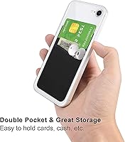 Vista 4 de Senose Soporte para tarjetas de teléfono, billetera para teléfono con doble bolsillo para la parte posterior del teléfono celular de silicona