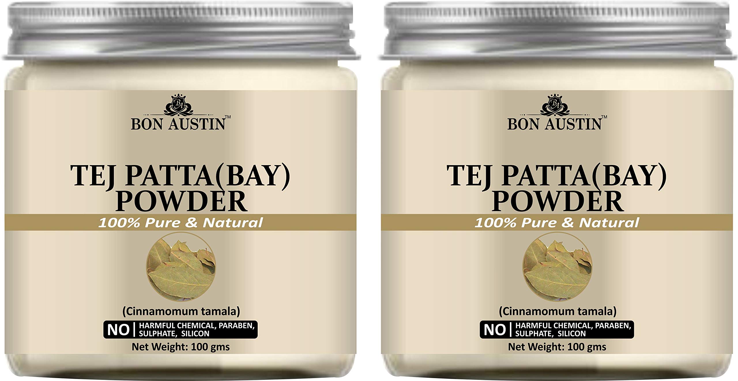 Bon Austin 100% Pure & Natural Tej Patta(Bay) Powder For Hair Improvement, Hair Growth & face Pack Mask Combo Pack of 2 Jars of 100 gms(200 gms)