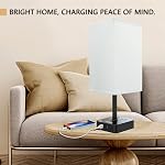 COZOO Bedside Table Desk Lamp with 2 USB Charging Ports and 2 Outlets Power Strip,Charger Base with White Fabric Shade,LED Light Home Decor for Bedroom/Nightstand/End Table/Living Room/Dorm/Room Decor
