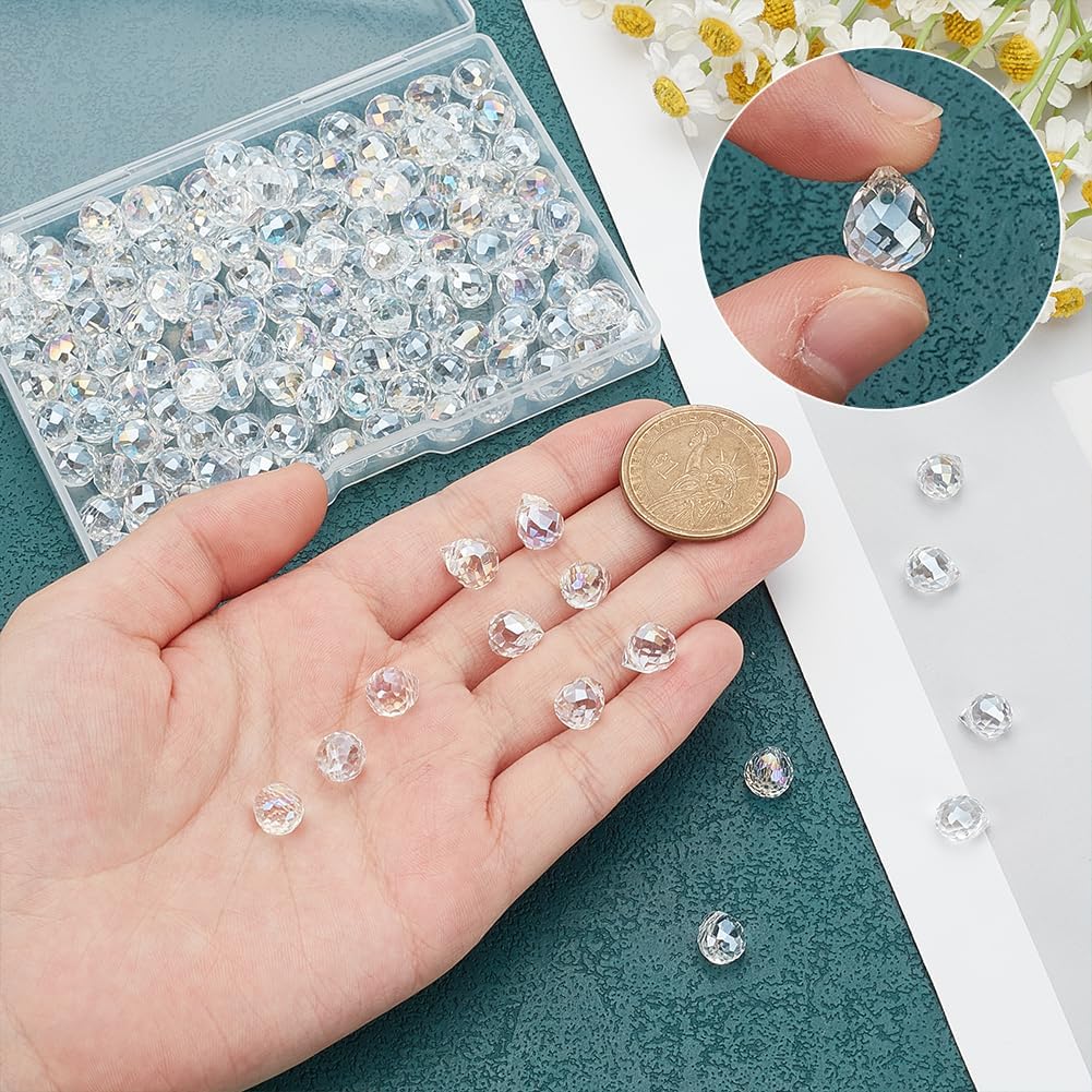 150Pcs Clear Teardrop Glass Beads 8mm Top Drilled Drop Spacer Beads Water Drop Faceted Bead Smooth Seed Bead for Bracelets Necklace Earring DIY Jewelry Making Craft - Image 7
