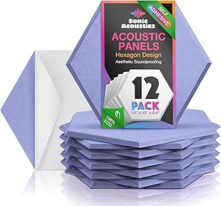 Acoustic Panels 18 Pack Soundproof Wall Panels, 14" X 12" X 0.4" Sound Proof Panles, High-Density Wall Decoration Sound Absorbing Panel, Hexagon Wall Panel for Home Office with Self-Adhesive-Lavender