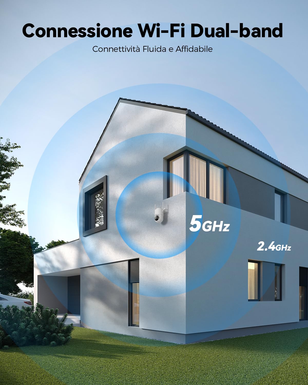 Ctronics 5MP Telecamera Wi-Fi Esterno, 2,4/5Ghz WiFi PTZ Videocamera Sorveglianza Esterno con Rilevamento Persone/Veicoli/Animali con Auto Tracking, 30M Visione Notturna a Colori, PC/TF/Cloud/IP66