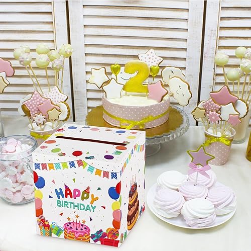 Miniatura 9 de Caja de tarjetas de feliz cumpleaños, regalos de fiesta, buzón de cartón, caja de dinero para niños, bebés, adultos, fiesta de cumpleaños, mesa de