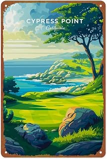 Cypress Point Golf Print Metal Sign - Vintage Landscape Poster For Home, Bedroom, Patio, Office Wall Decoration Size: 12x8 Inches