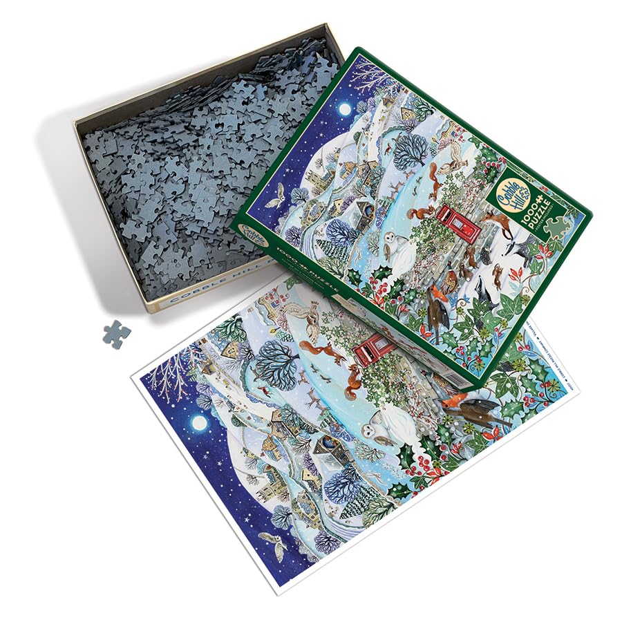 Cobble Hill 1000 Piece Puzzle - Village on a Winter Night - Sample Poster Included: Village On A Winter Night