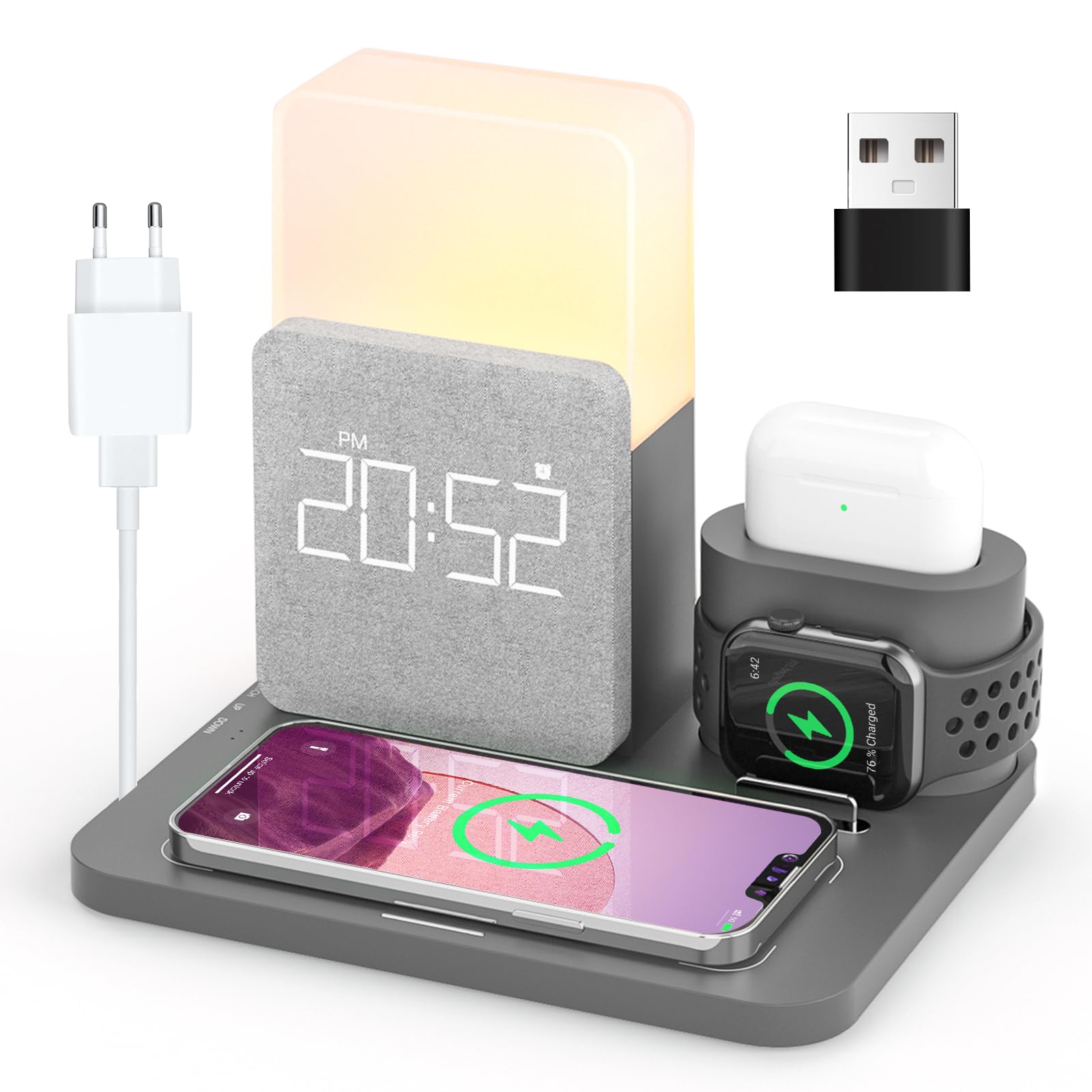 Caricabatterie Wireless, COLSUR Stazione di Ricarica Wireless 3 in 1 con Adattatore QC3.0 per iWatch Series SE 9 8 7 Ultra, AirPods Pro 2, Supporto di Ricarica a Digiuno per iPhone 16Pro Max/15/14/13