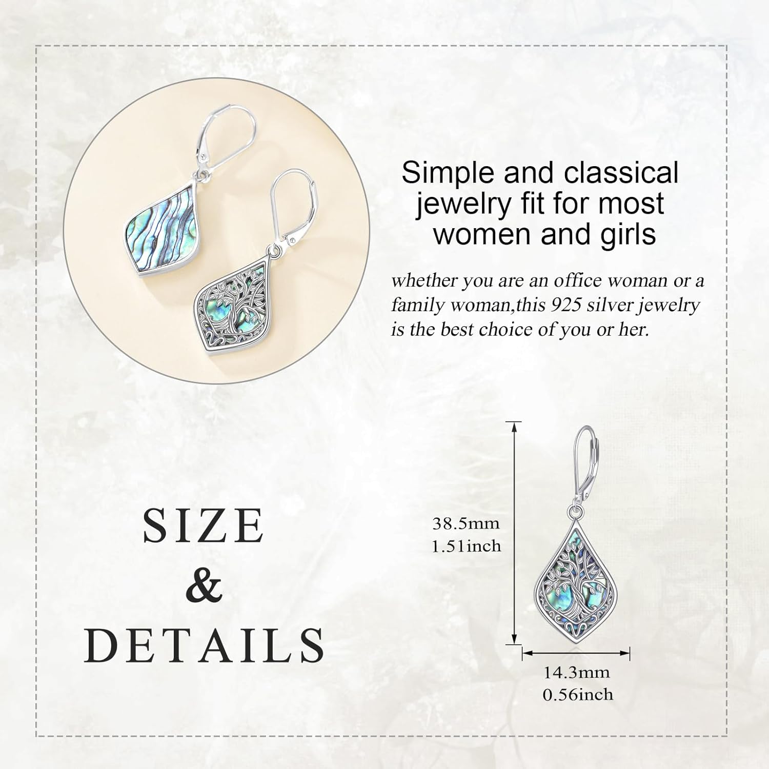 Tree of Life Dangle Drop Earrings for Women 925 Sterling Silver Abalone Shell Leverback Earrings Hypoallergenic Jewelry Christmas Birthday Gifts - Image 5