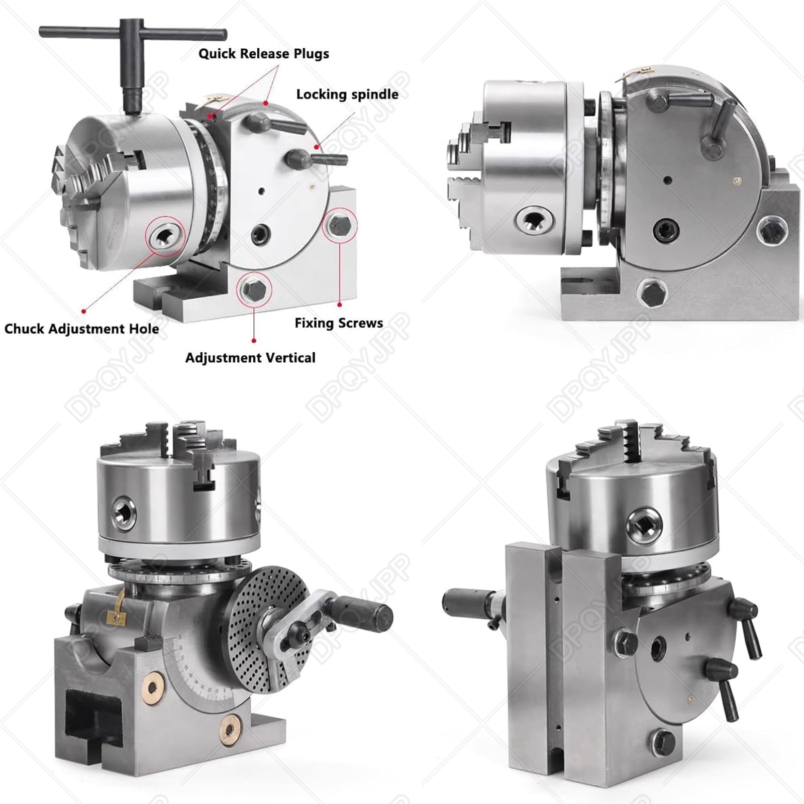 Ensemble fraisage à tête diviseuse 4 po/5 po/6 po avec mandrin à 3 Mors et Contre-Pointe - Comprend mandrins 100 mm, 125 mm, 160 mm pour fraiseuses, rectifieuses perceuses 5in/125mmchuck