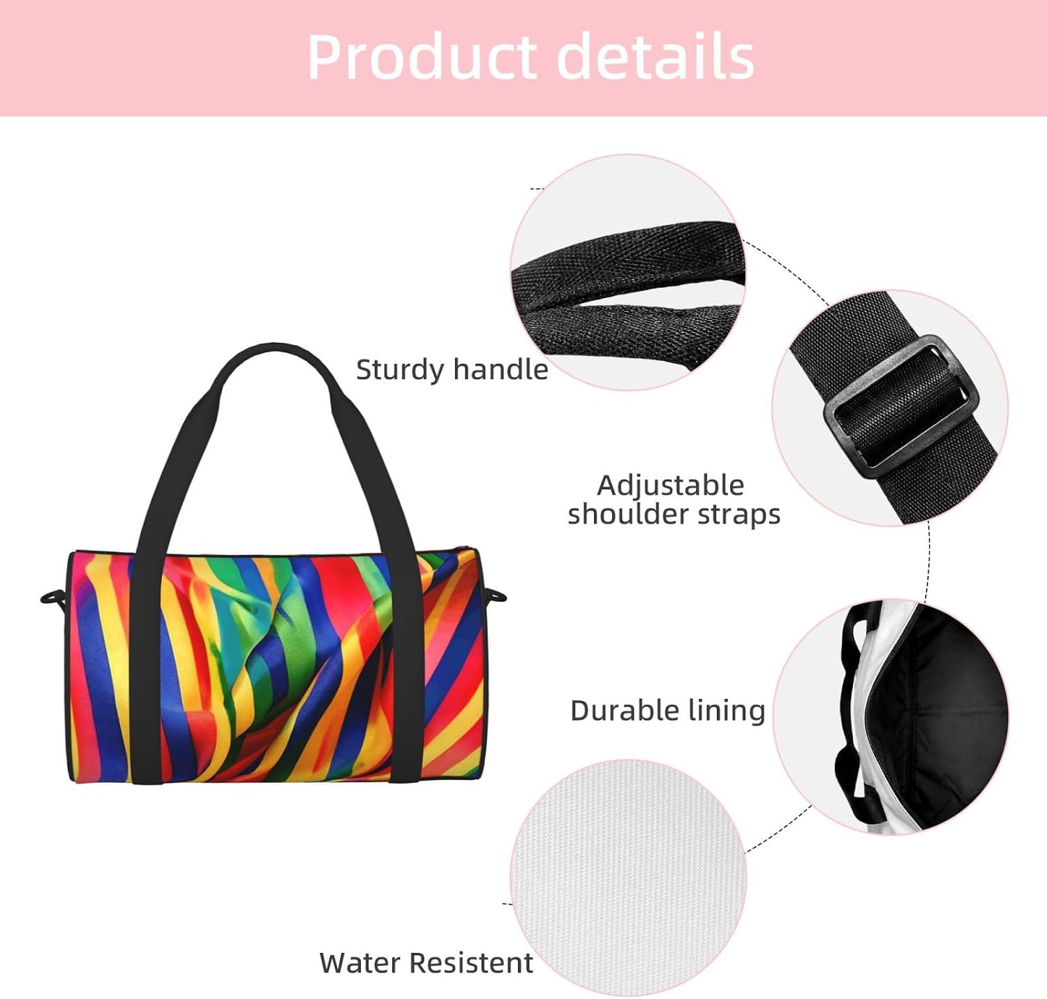 Rainbow Color Stripe Print Sports Tote Bag Lightweight Water-Resistant Gym Backpack Travel Supplies