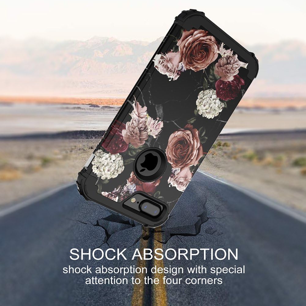 Digital Hutty 3 in 1 Shockproof Heavy Duty Full-Body Protective Cover for Apple iPhone 7 Plus/iPhone 8 Plus, Marble Floweer