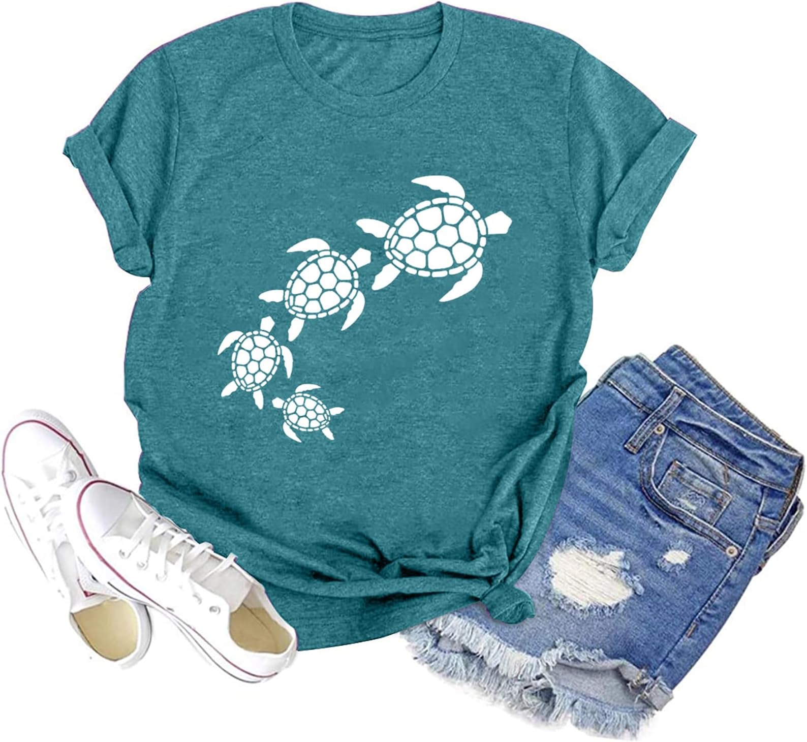 ChulianyouhuoGraphic Tees for Women Vintage Sea Turtle T Shirts Hawaiian Beach Tshirts Summer Casual Short Sleeve Tops