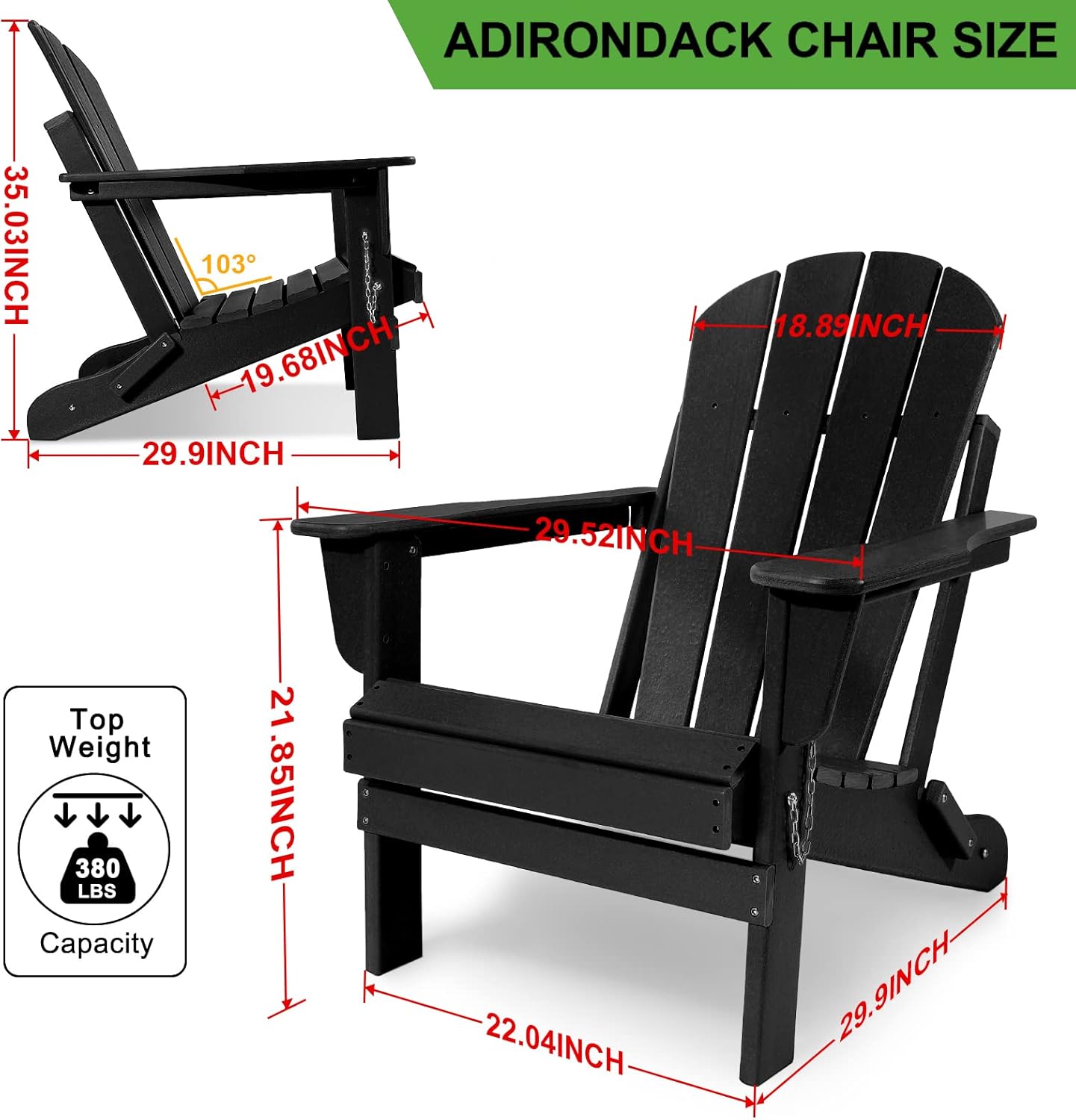 WUTUTUEE Adirondack Chair Weather Resistant Folding Adirondack Outdoor Patio Chair Adirondack Fire Pit Plastic Chair for Outside, Deck, Garden, Campfire, Composite (Black) : Patio, Lawn & Garden