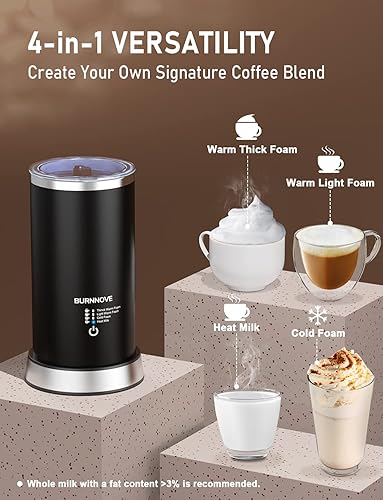 Miniatura 2 de Espumador de leche  Espumador de leche y vaporizador de 600 W 8.1 fl oz  Vaporizador de leche caliente y fría para café, latte, chocolate caliente