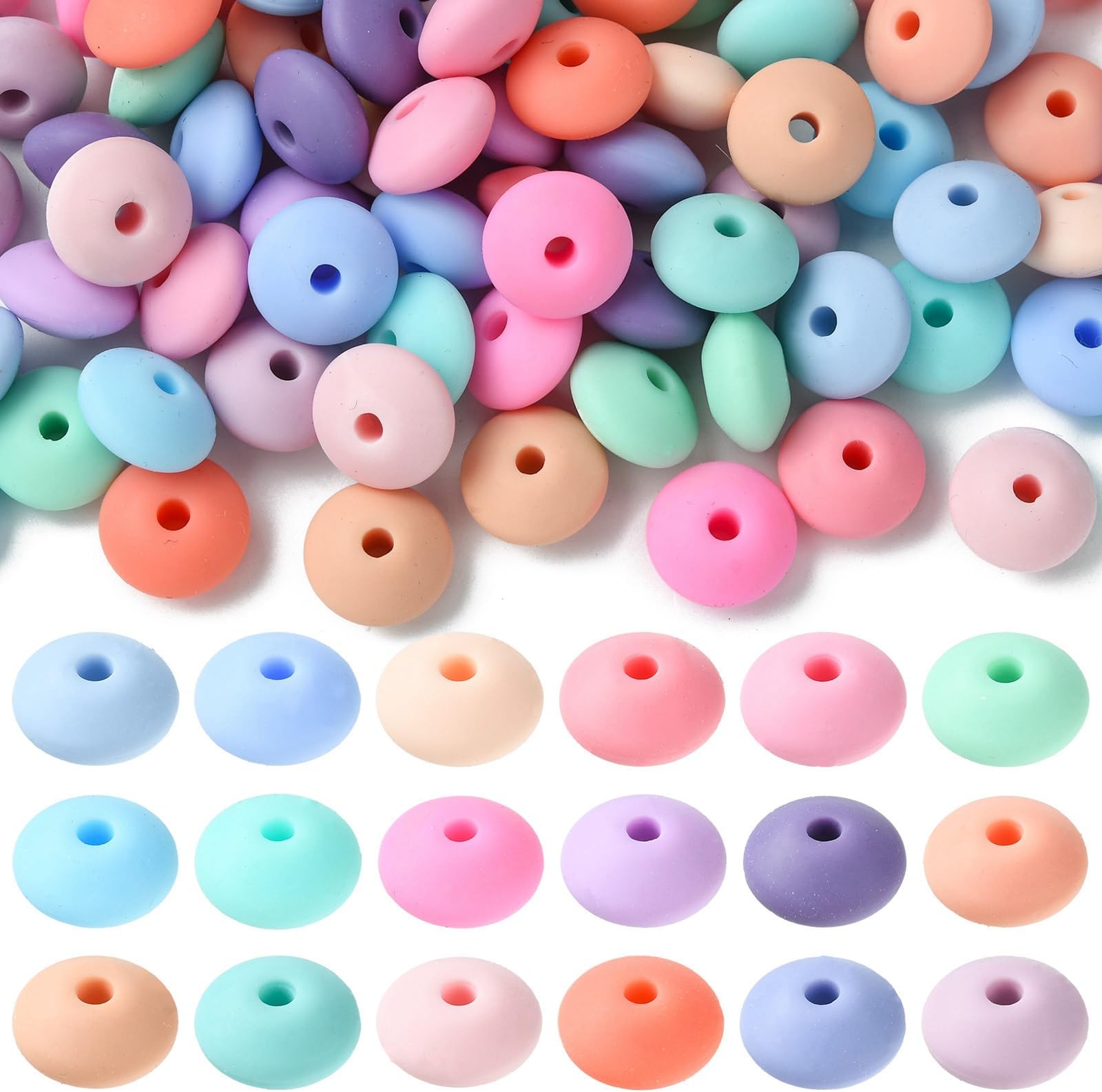 DanLingJewelry 100Pcs Mixed Colours 12mm Silicone Abacus Beads Lentil Rondelle Loose Spacer Beads for Bracelet Necklace DIY Crafts Making