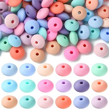 DanLingJewelry 100Pcs Mixed Colours 12mm Silicone Abacus Beads Lentil Rondelle Loose Spacer Beads for Bracelet Necklace DIY Crafts Making